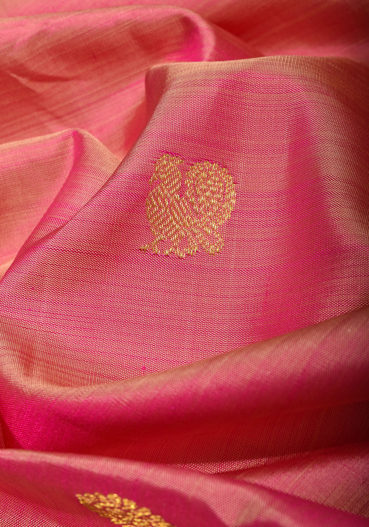 Pink dual Tone Borderless Kanjivaram Soft Silk Saree with annapakshi Motifs| CERTIFIED SILK
