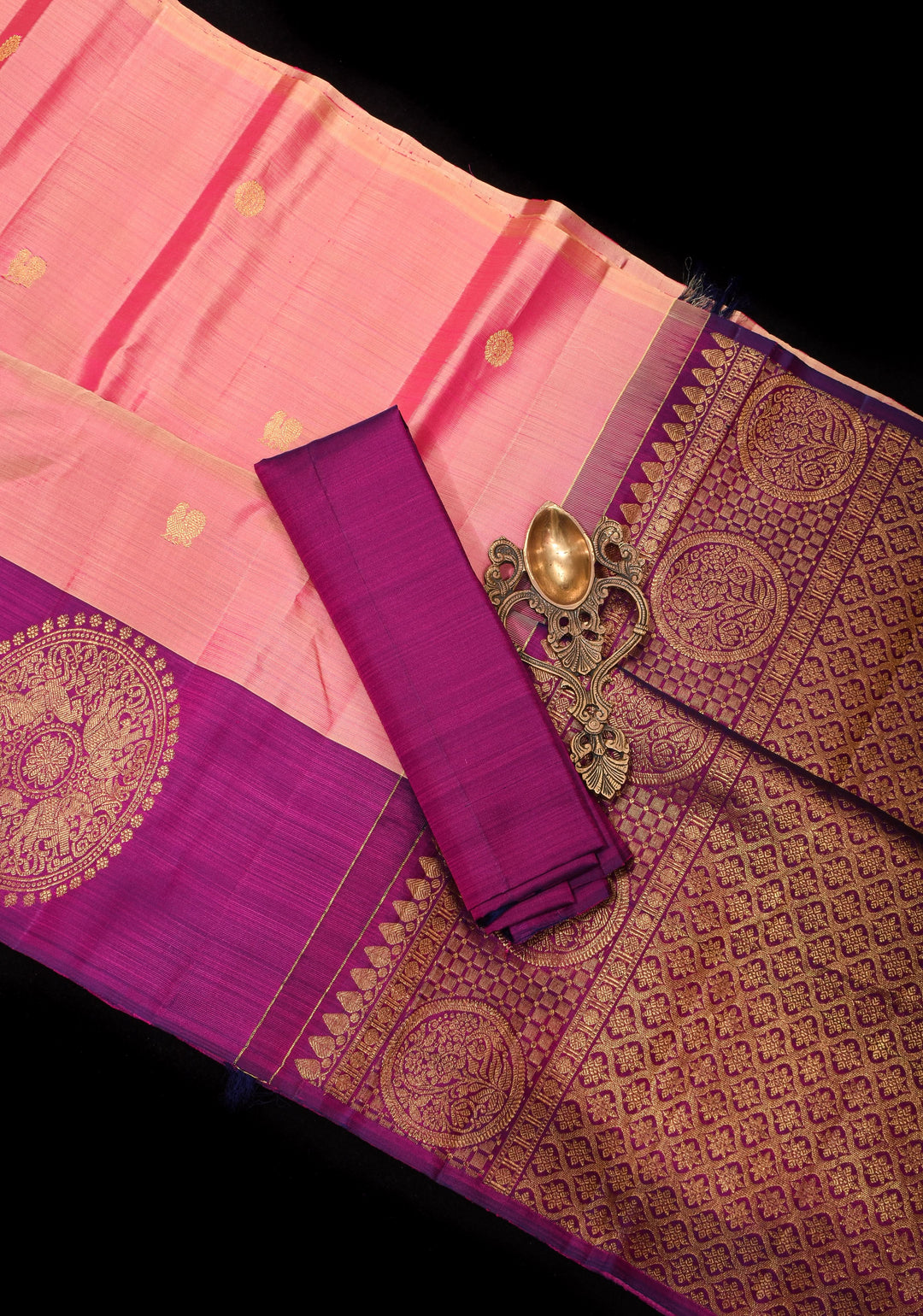 Pink dual Tone Borderless Kanjivaram Soft Silk Saree with annapakshi Motifs| CERTIFIED SILK