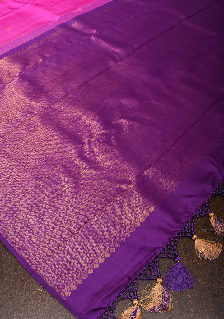Purplish Pink Silk Kanjivaram Saree with Distinct Dancing Buttas in Border | SILK MARK CERTIFIED
