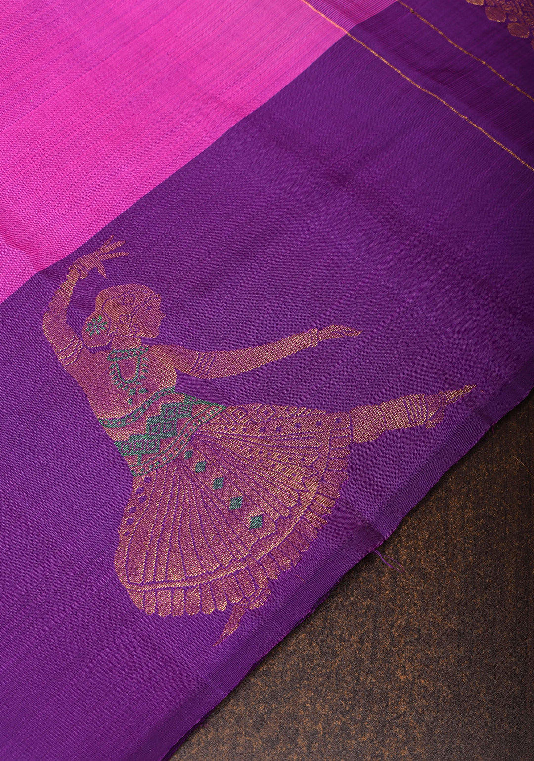 Purplish Pink Silk Kanjivaram Saree with Distinct Dancing Buttas in Border | SILK MARK CERTIFIED