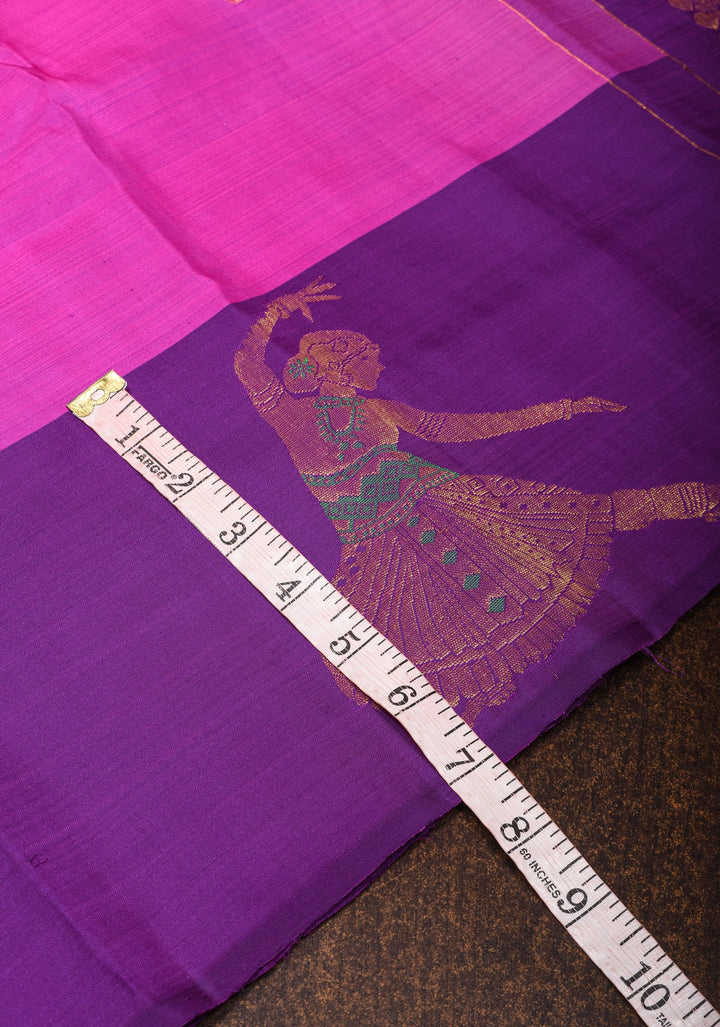 Purplish Pink Silk Kanjivaram Saree with Distinct Dancing Buttas in Border | SILK MARK CERTIFIED