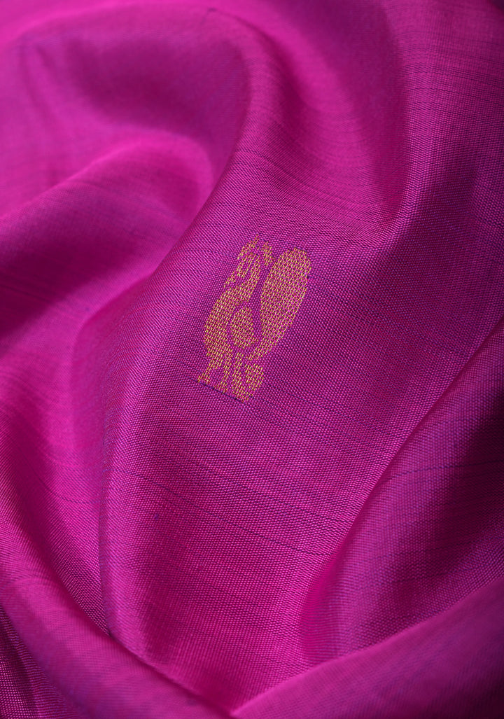 Purplish Pink Silk Kanjivaram Saree with Distinct Dancing Buttas in Border | SILK MARK CERTIFIED