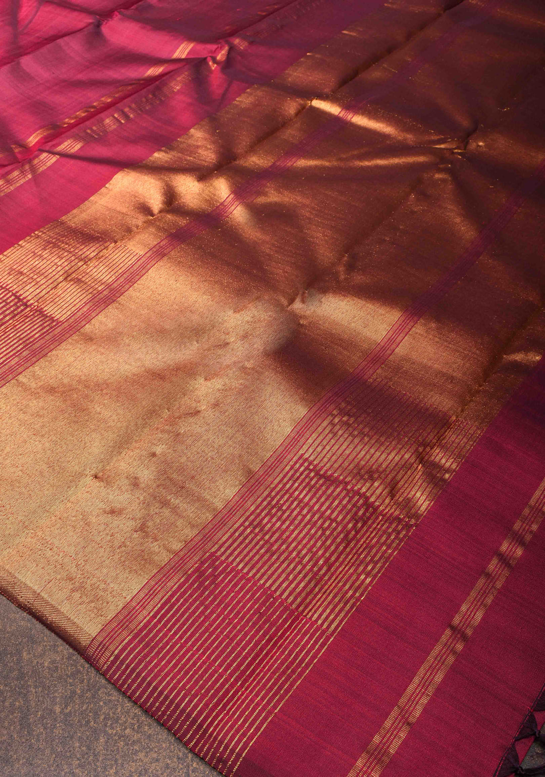 Vivid Burgundy Kanjivaram Silk Saree with Temple Zari Border | SILK MARK CERTIFIED