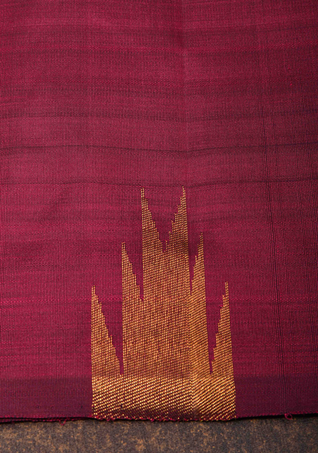 Vivid Burgundy Kanjivaram Silk Saree with Temple Zari Border | SILK MARK CERTIFIED