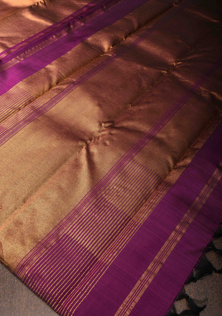 Grape Purple and Gold 2 side Rising temple border on Pure Kanjivaram Silk Saree | SILK MARK CERTIFIED