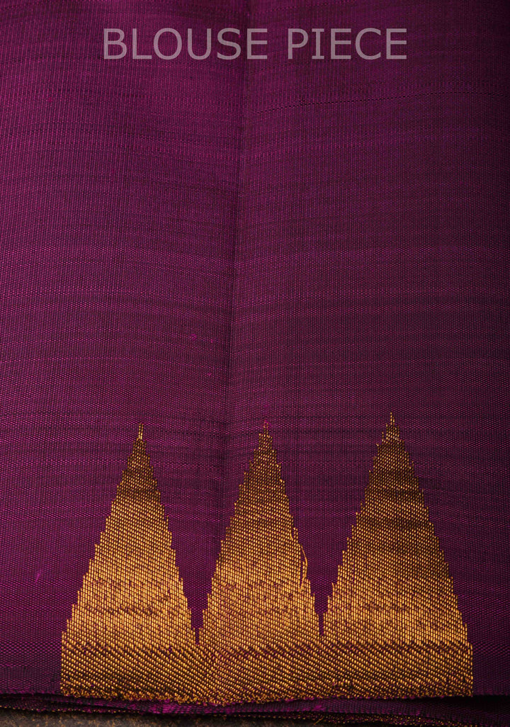 Grape Purple and Gold 2 side Rising temple border on Pure Kanjivaram Silk Saree | SILK MARK CERTIFIED