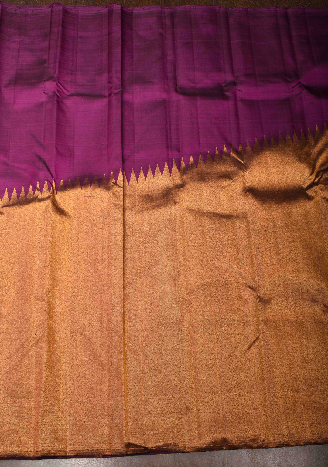 Grape Purple and Gold 2 side Rising temple border on Pure Kanjivaram Silk Saree | SILK MARK CERTIFIED
