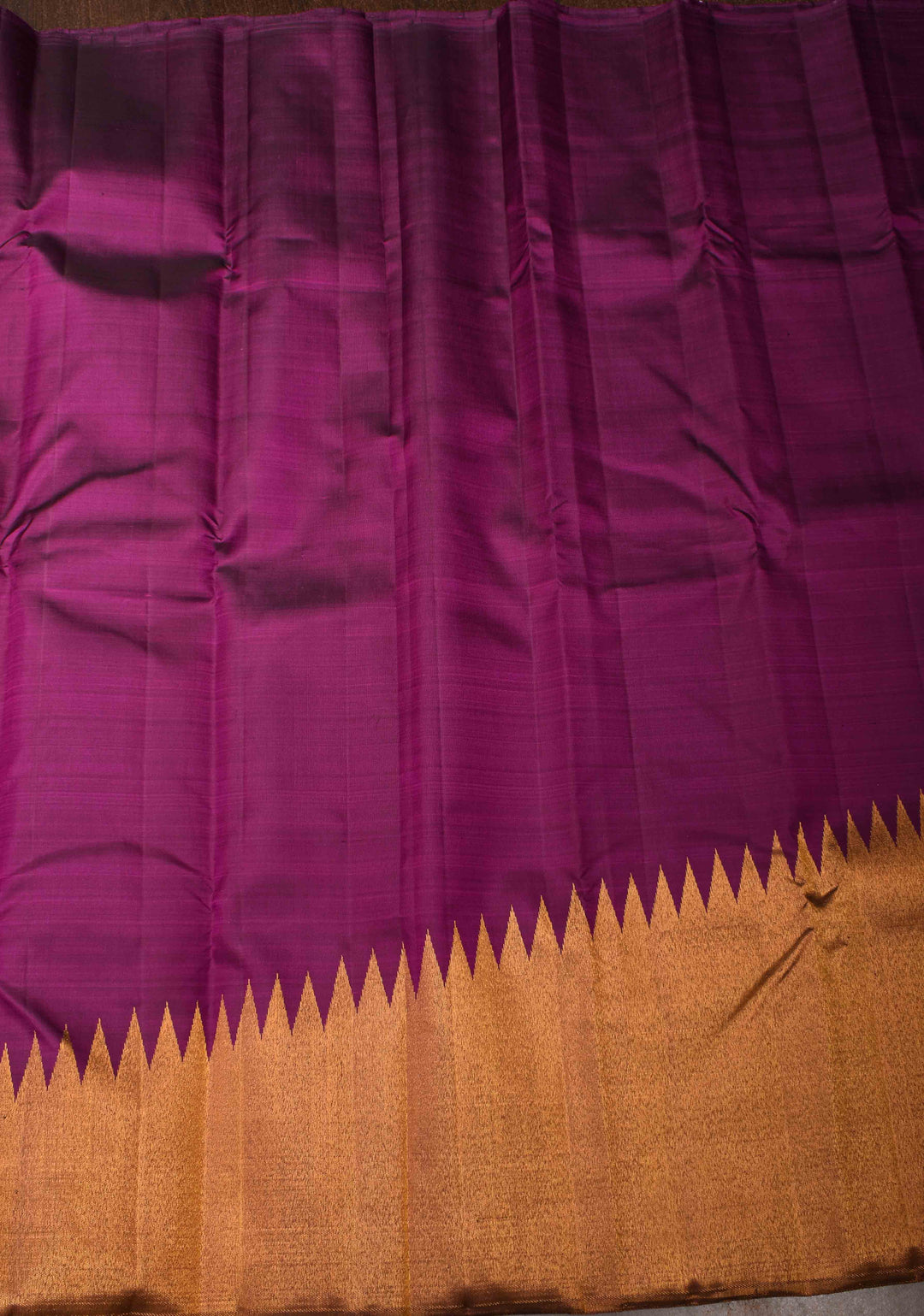 Grape Purple and Gold 2 side Rising temple border on Pure Kanjivaram Silk Saree | SILK MARK CERTIFIED