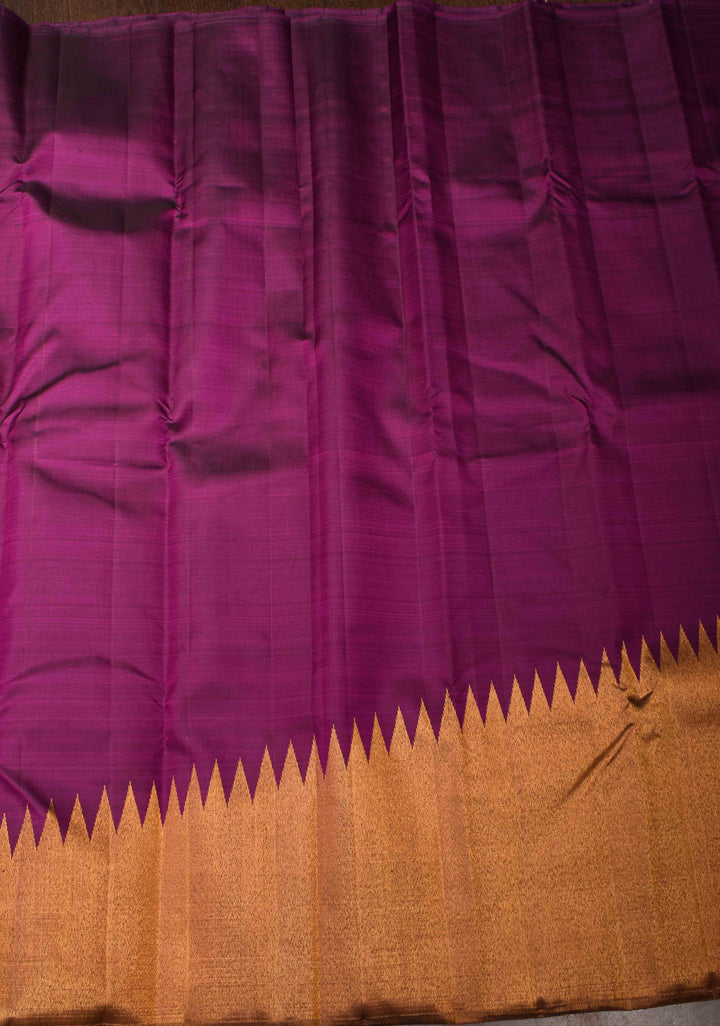 Grape Purple and Gold 2 side Rising temple border on Pure Kanjivaram Silk Saree | SILK MARK CERTIFIED
