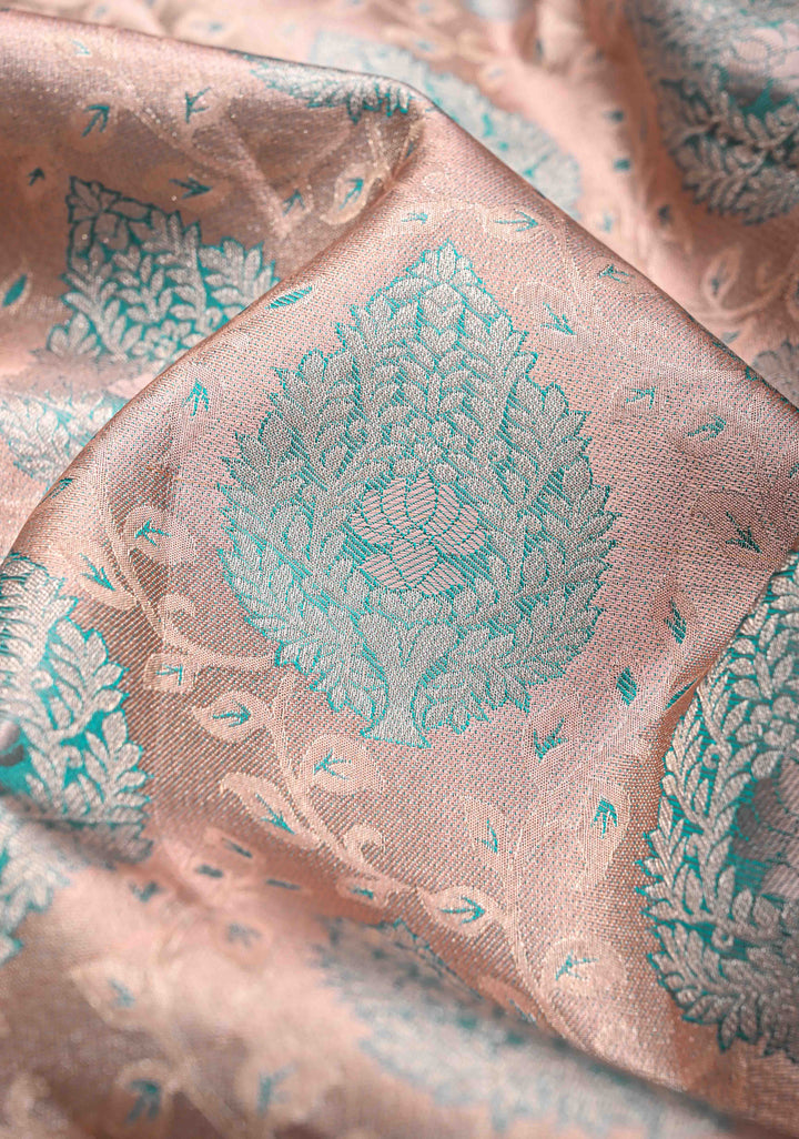 Old Rose Tissue Kanjivaram Silk Saree with Meenakari Brocade and Contrast Zari Border | SILK MARK CERTIFIED