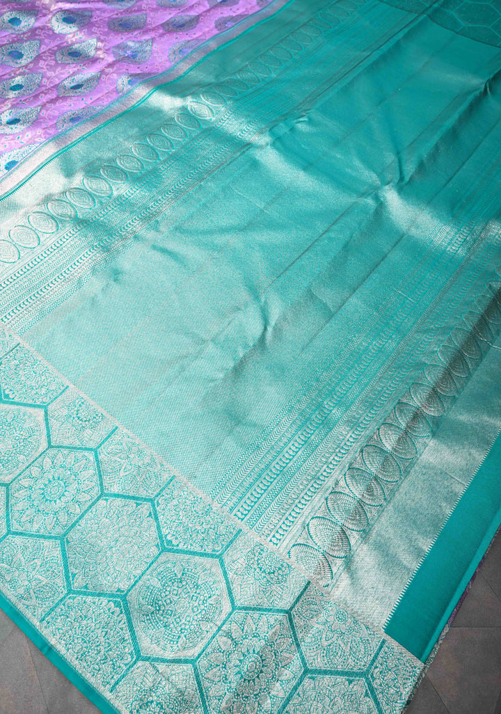 Lilac Tissue Kanjivaram Silk Saree with Meenakari Brocade and Contrast Zari Border | SILK MARK CERTIFIED