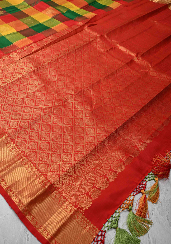 Multicolor Palum Pazhamum Kanjivaram Silk Saree With Zari Buttas And Zari Border | SILK MARK CERTIFIED