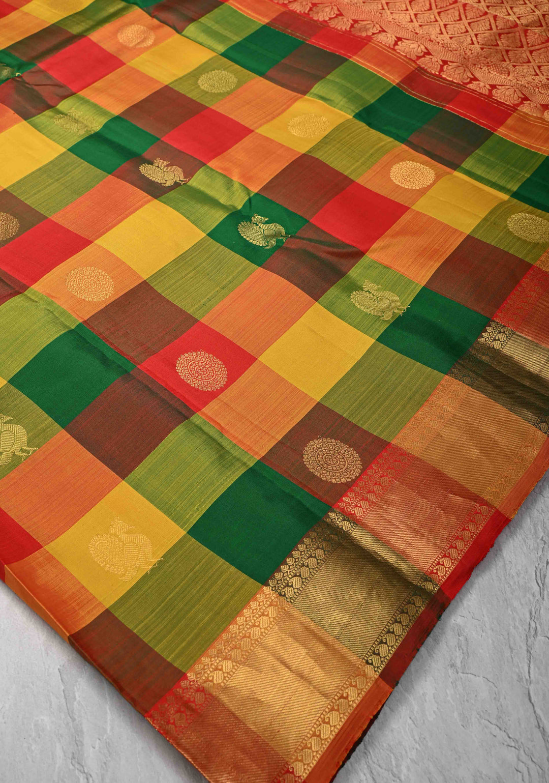 Multicolor Palum Pazhamum Kanjivaram Silk Saree With Zari Buttas And Zari Border | SILK MARK CERTIFIED