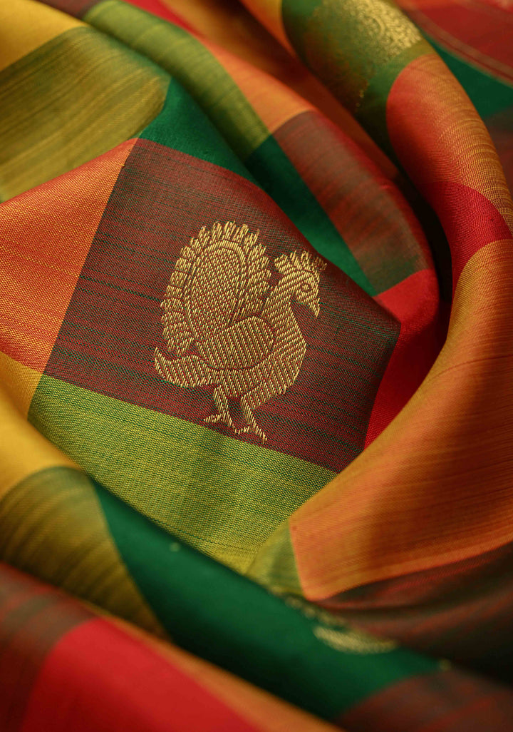 Multicolor Palum Pazhamum Kanjivaram Silk Saree With Zari Buttas And Zari Border | SILK MARK CERTIFIED