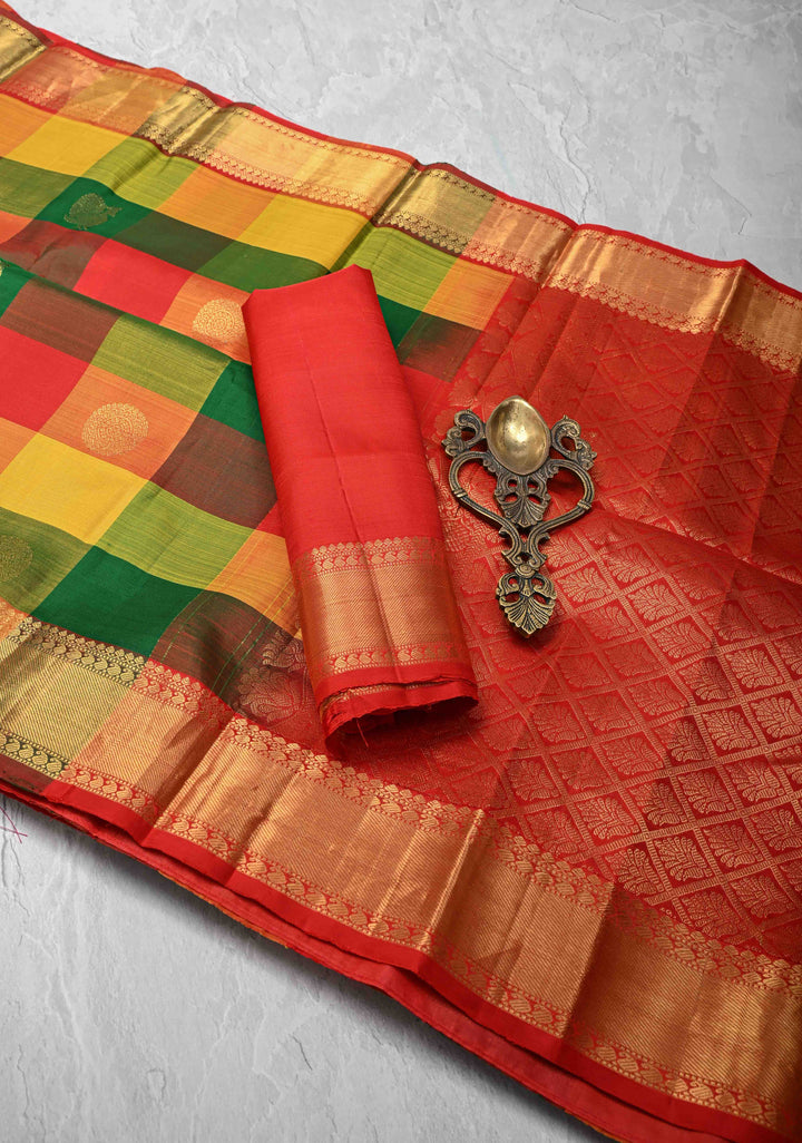 Multicolor Palum Pazhamum Kanjivaram Silk Saree With Zari Buttas And Zari Border | SILK MARK CERTIFIED