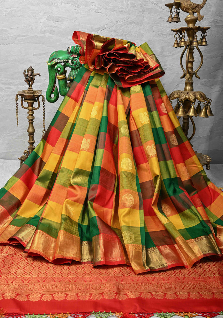 Multicolor Palum Pazhamum Kanjivaram Silk Saree With Zari Buttas And Zari Border | SILK MARK CERTIFIED