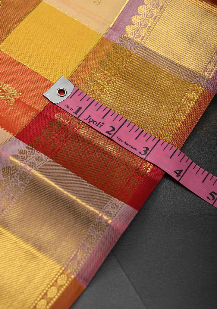 Multicolor Pallum Pazhamum Kanjivaram Silk Saree with Zari Buttas and Zari Border | SILK MARK CERTIFIED
