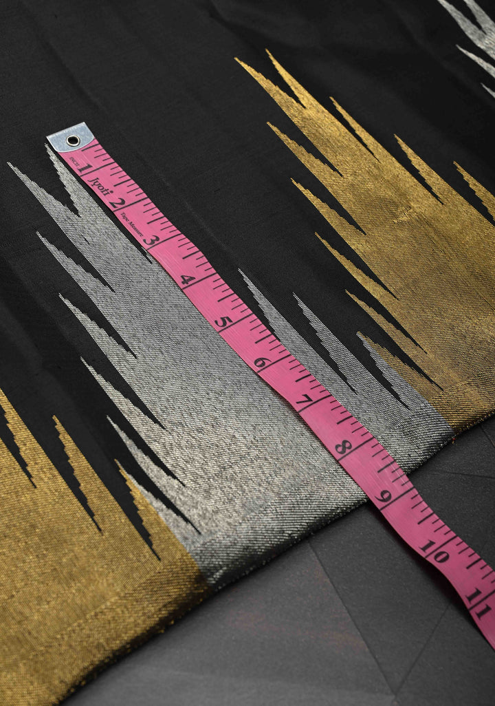 PREORDER: Authentic Kanjivaram Silk Saree in Black Tone with Gold and Silver Temple Border with Grand Pallu and Zari  | SILK MARK CERTIFIED
