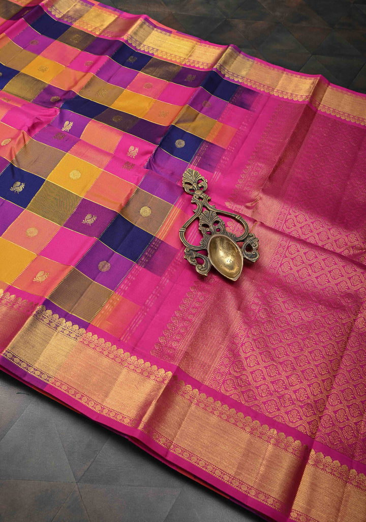 Multicolor Palum Pazhamum Kanjivaram Silk Saree with Zari Buttas and Zari Border | SILK MARK CERTIFIED