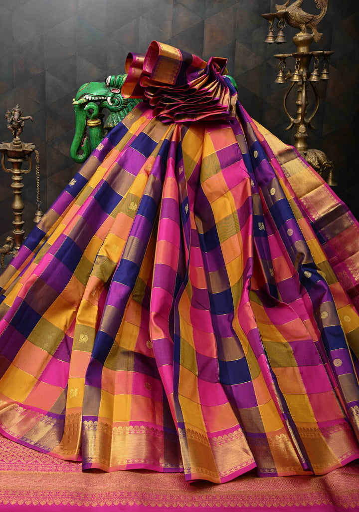 Multicolor Palum Pazhamum Kanjivaram Silk Saree with Zari Buttas and Zari Border | SILK MARK CERTIFIED