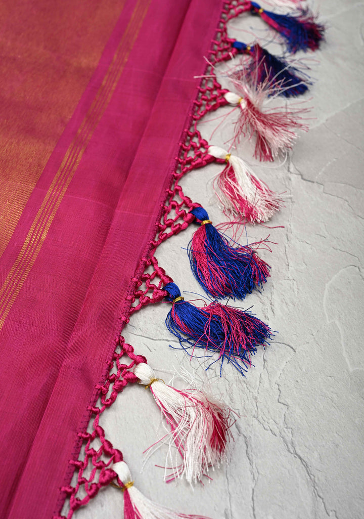 Off White Kanjivaram Pure Silk Saree with Coin Buttas and Zari checks panel Border | SILK MARK CERTIFIED