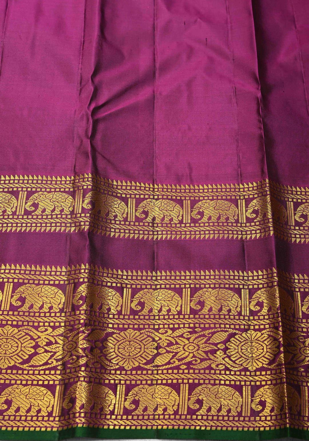 Green Kanjivaram Pure Silk Saree with Zari Stripes Buttas and Wide Contrast Border | SILK MARK CERTIFIED