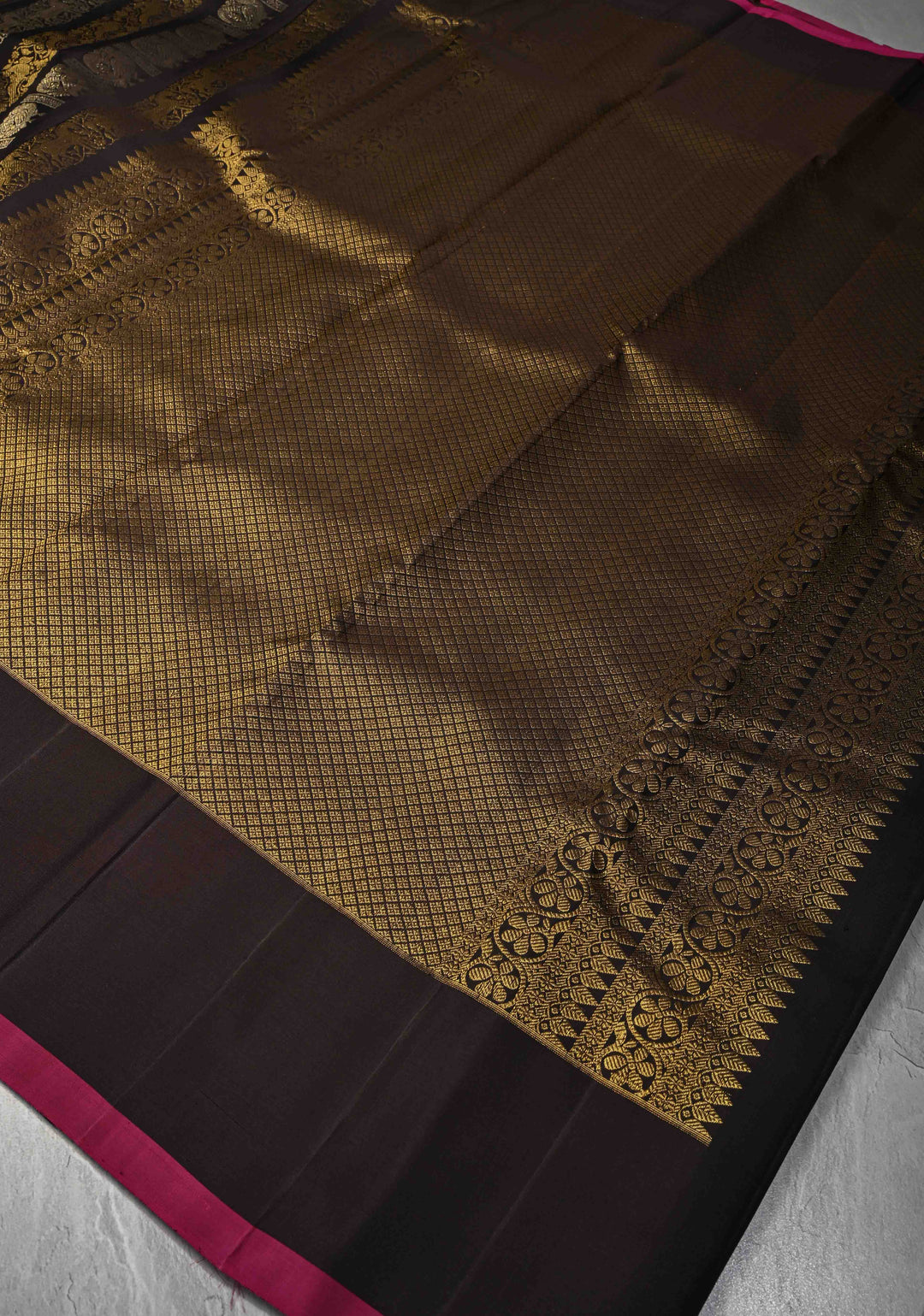 Celebrity design Half and Half Vanasingaram stripes Kanjivaram Black Silk Saree  | SILK MARK CERTIFIED