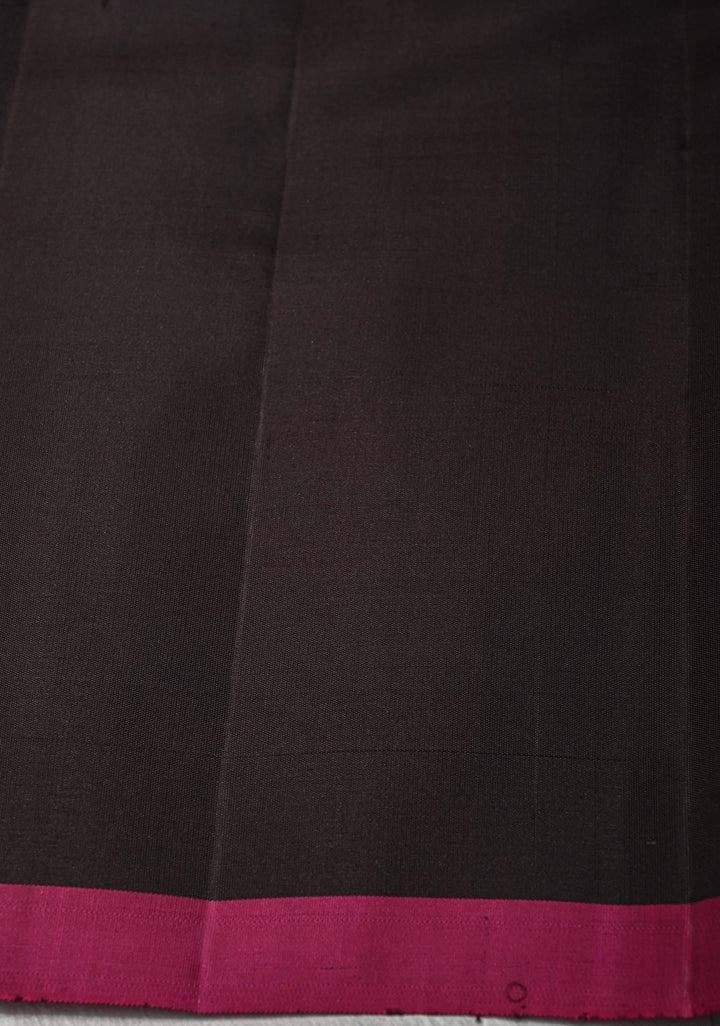 Celebrity design Half and Half Vanasingaram stripes Kanjivaram Black Silk Saree  | SILK MARK CERTIFIED