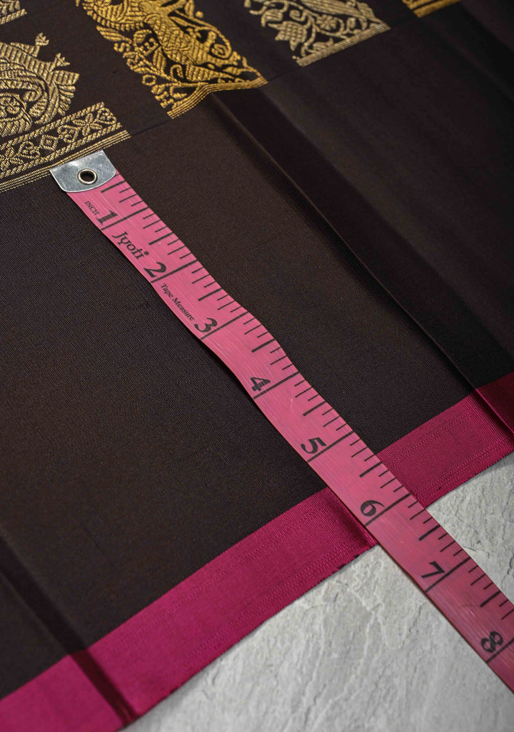 Celebrity design Half and Half Vanasingaram stripes Kanjivaram Black Silk Saree  | SILK MARK CERTIFIED