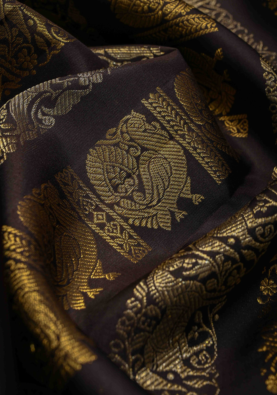 Celebrity design Half and Half Vanasingaram stripes Kanjivaram Black Silk Saree  | SILK MARK CERTIFIED