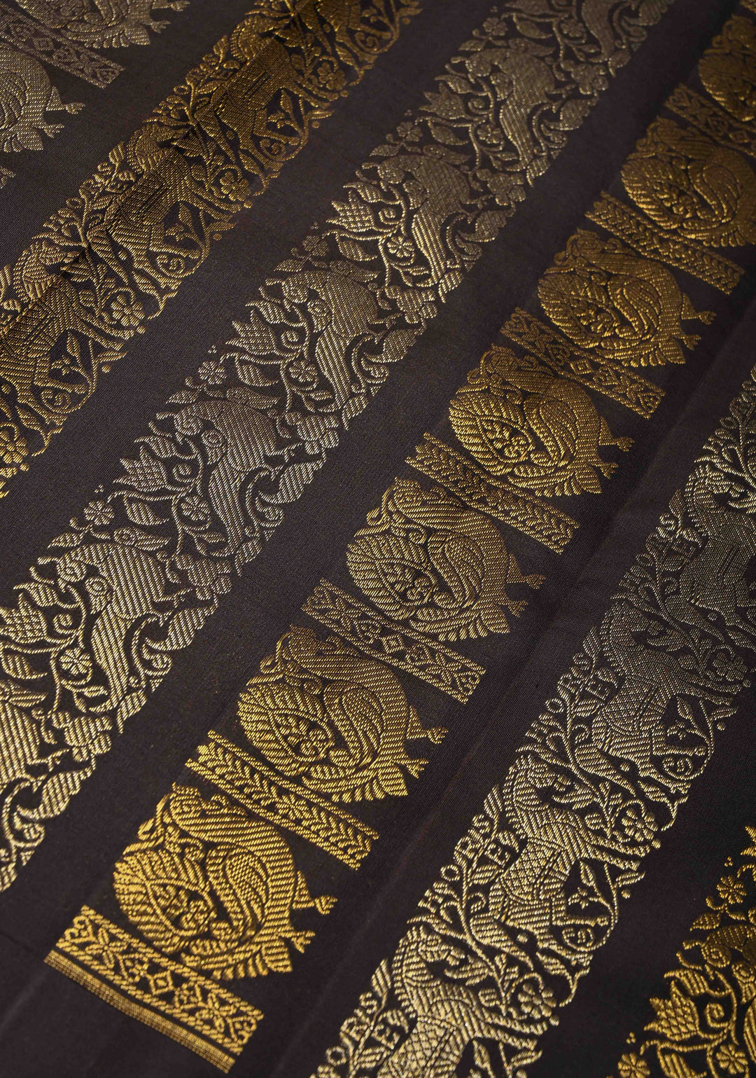 Celebrity design Half and Half Vanasingaram stripes Kanjivaram Black Silk Saree  | SILK MARK CERTIFIED