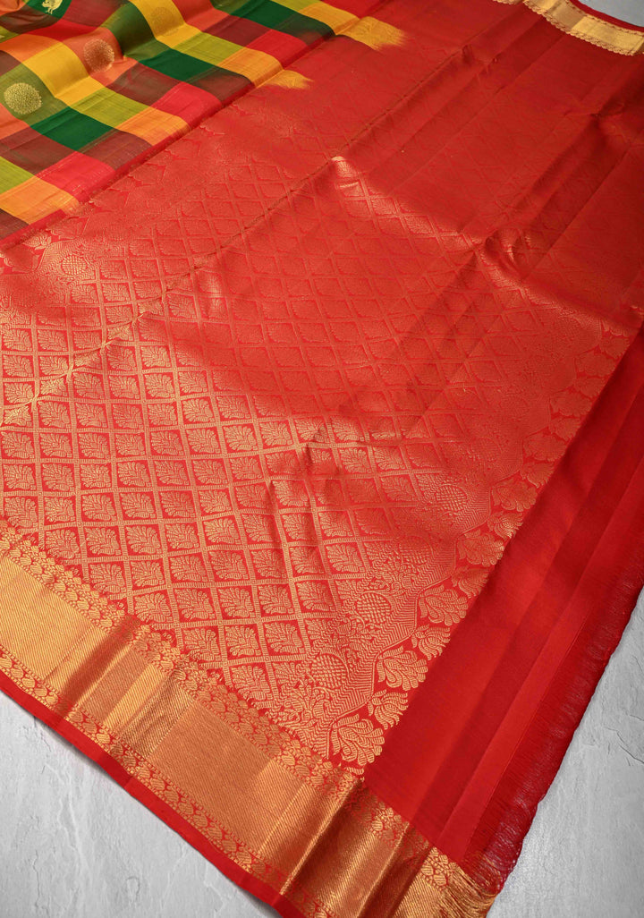 Multicolor Palum Pazhamum Kanjivaram Silk Saree with Zari  Buttas and Zari Border | SILK MARK CERTIFIED