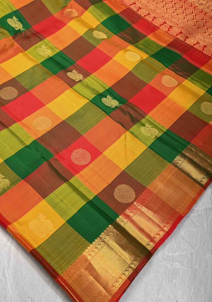 Multicolor Palum Pazhamum Kanjivaram Silk Saree with Zari  Buttas and Zari Border | SILK MARK CERTIFIED