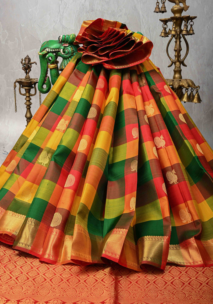 Multicolor Palum Pazhamum Kanjivaram Silk Saree with Zari  Buttas and Zari Border | SILK MARK CERTIFIED