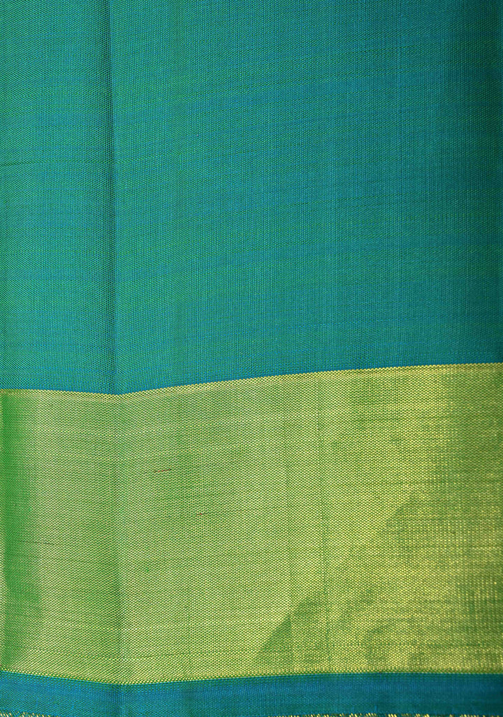 Chartreuse Kanjivaram Pure Silk Saree with Zari Buttas and Distinct Vanasingaram Mandala Motifs on Contrast Border | SILK MARK CERTIFIED