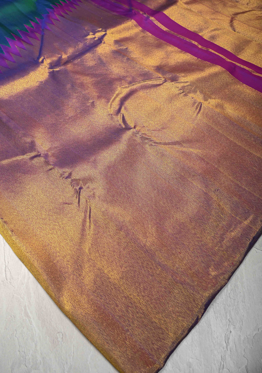 Peacock Blue Pure Kanjivaram Silk Saree with Gold Rising Temple Border | SILK MARK CERTIFIED