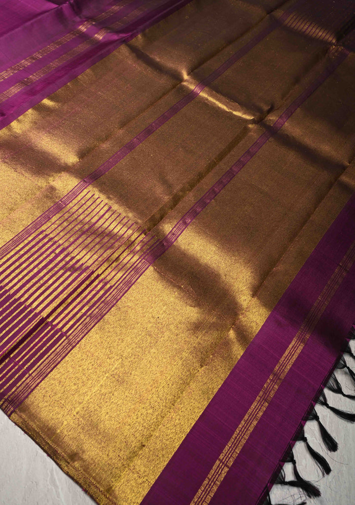 Plum Pure Kanjivaram Silk Saree with Zari Temple Borders | SILK MARK CERTIFIED