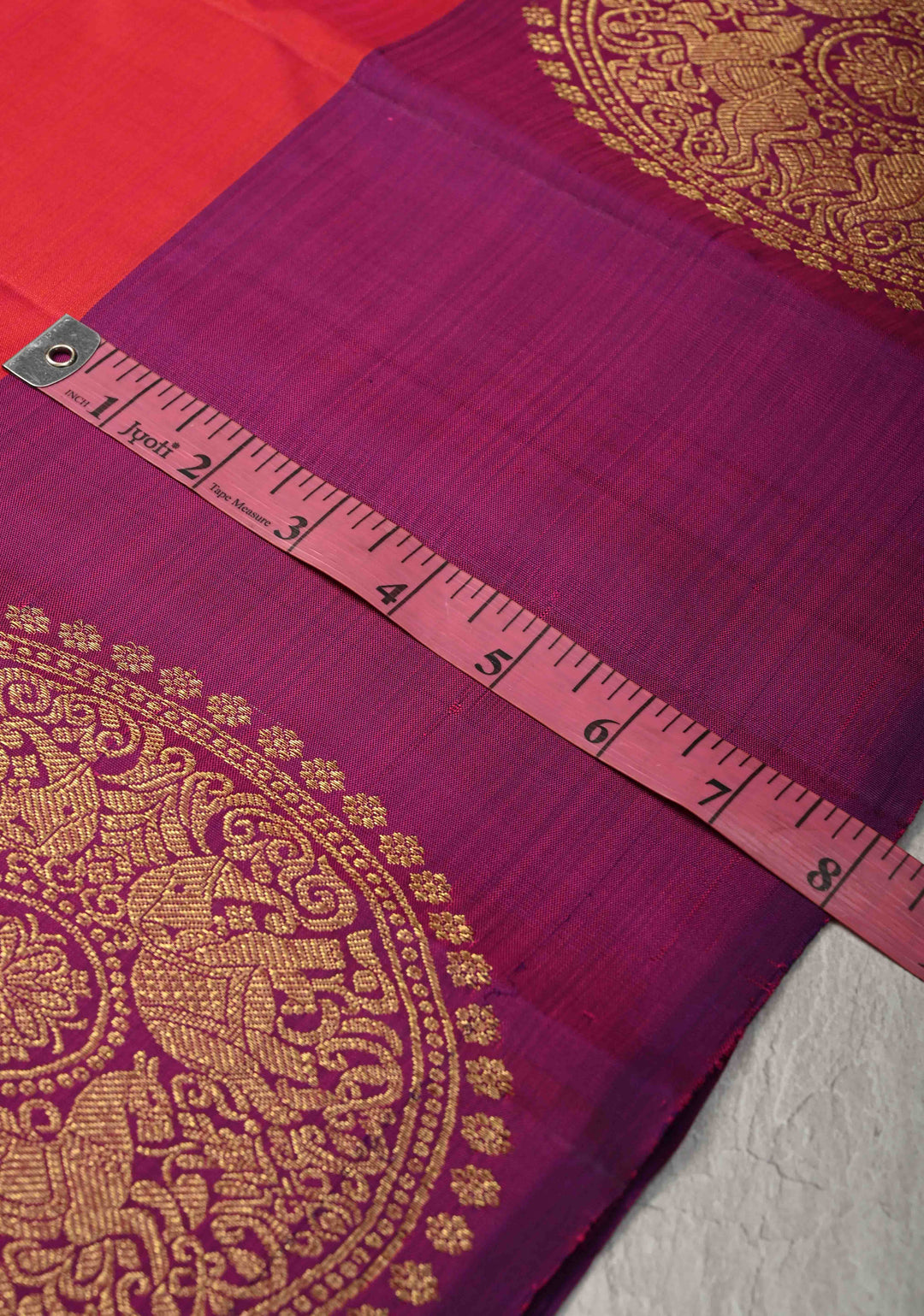 Pinkish Red Kanjivaram Pure Silk Saree with Zari Buttas and Distinct Vanasingaram Mandala Motifs on Contrast Border | SILK MARK CERTIFIED