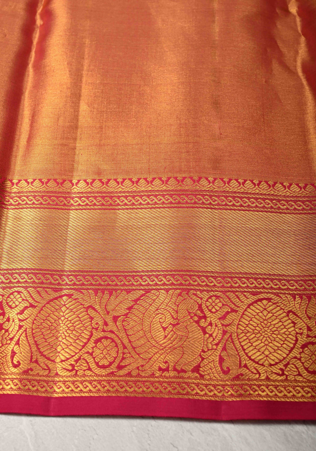 Gold Tissue Kanjivaram Silk Saree with Meenakari Floral-Birds Jaal and Contrast Zari Border | SILK MARK CERTIFIED
