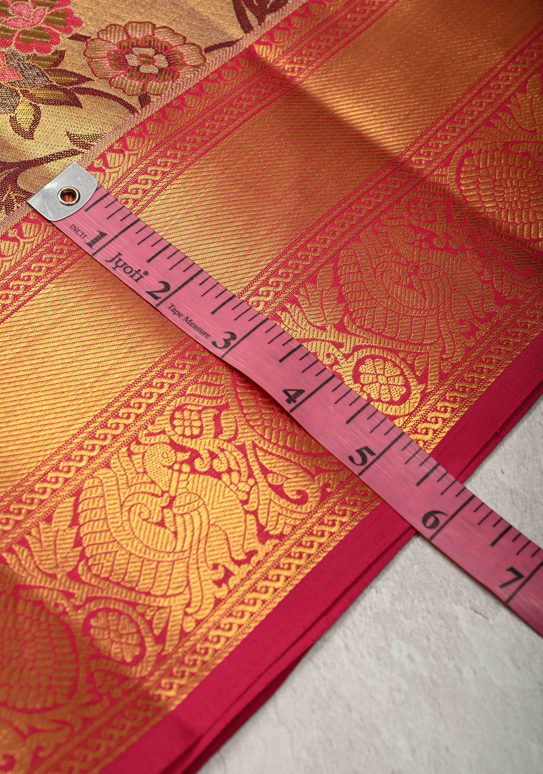 Gold Tissue Kanjivaram Silk Saree with Meenakari Floral-Birds Jaal and Contrast Zari Border | SILK MARK CERTIFIED