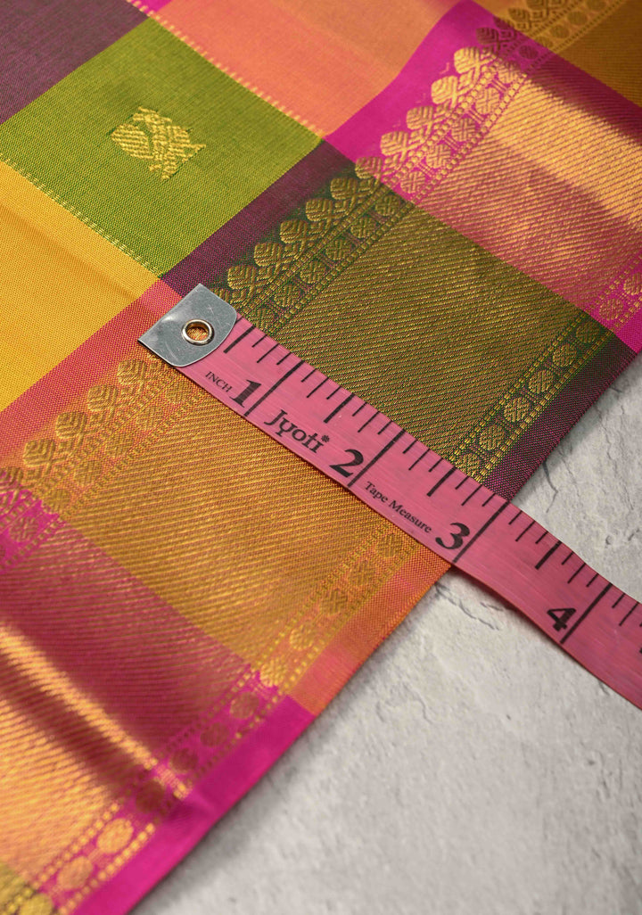 Multicolor Pallum Pazhamum Kanjivaram Silk Saree with Zari Buttas and Zari Border | SILK MARK CERTIFIED