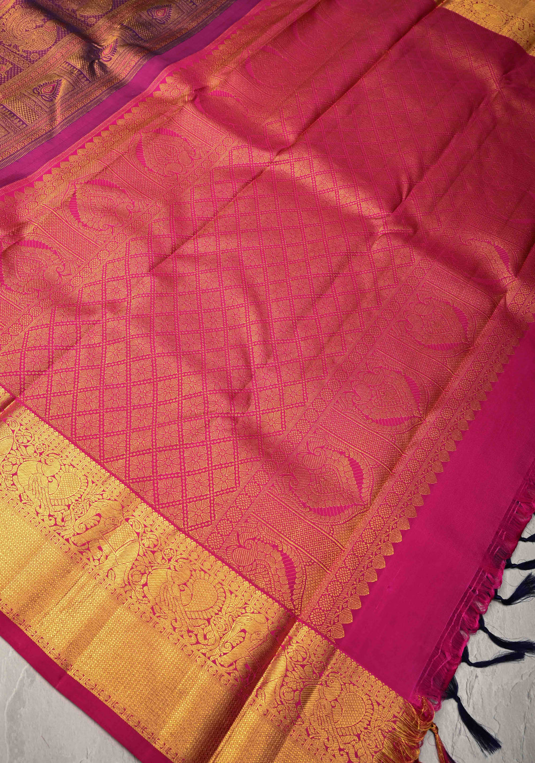 Shades of Purple-Pink Meenakari Patola Design Brocade Kanjivaram Silk saree with Contrast Zari Border | SILK MARK CERTIFIED