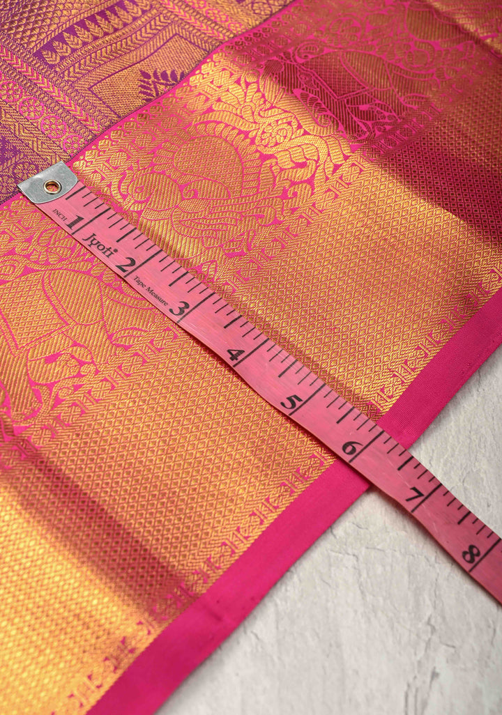 Shades of Purple-Pink Meenakari Patola Design Brocade Kanjivaram Silk saree with Contrast Zari Border | SILK MARK CERTIFIED