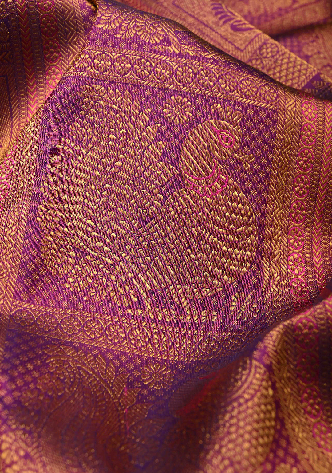 Shades of Purple-Pink Meenakari Patola Design Brocade Kanjivaram Silk saree with Contrast Zari Border | SILK MARK CERTIFIED
