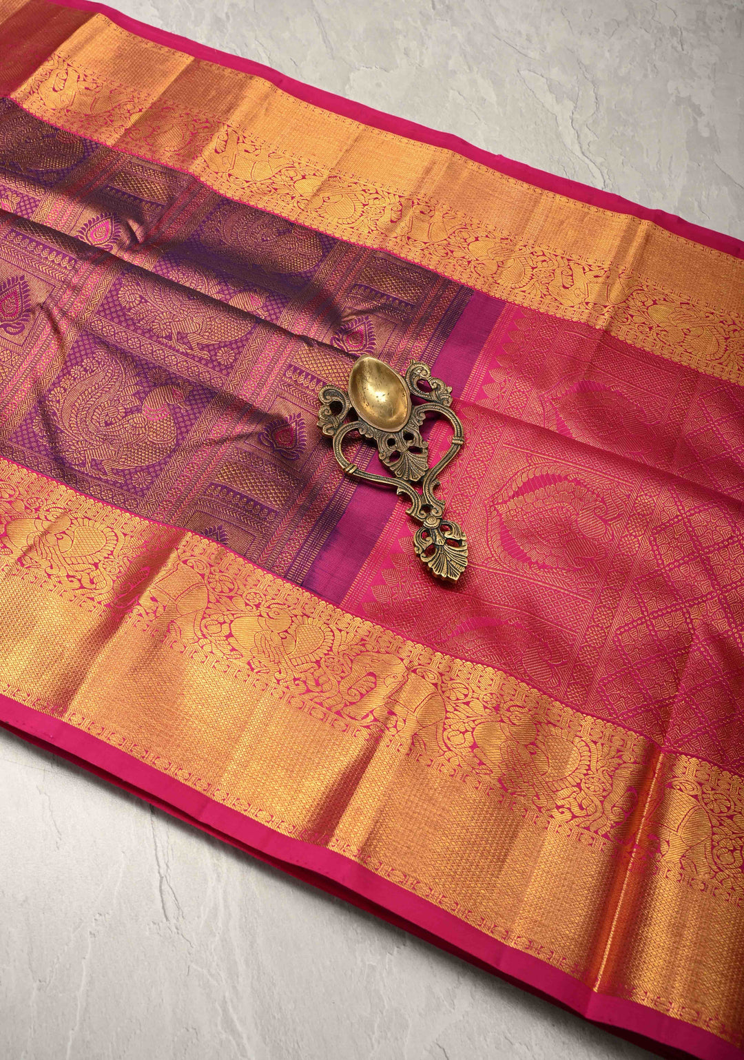 Shades of Purple-Pink Meenakari Patola Design Brocade Kanjivaram Silk saree with Contrast Zari Border | SILK MARK CERTIFIED