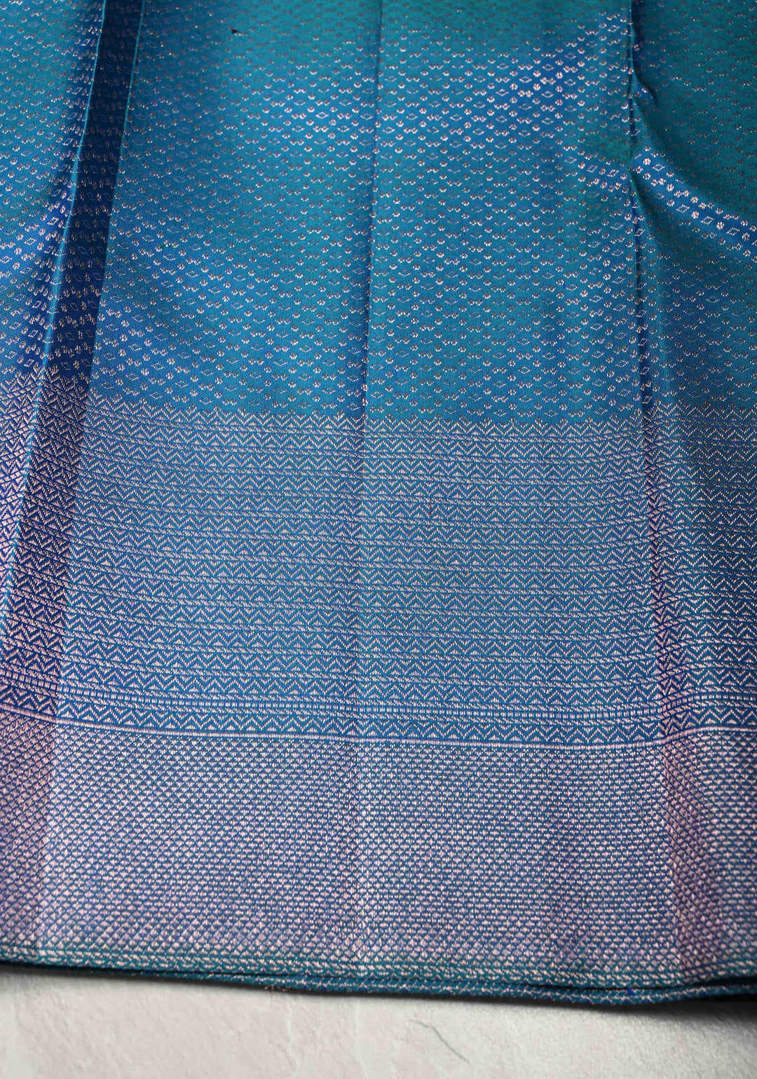 Shades of Blue-Green Meenakari Patola Design Brocade Kanjivaram Silk saree with Zari Border | SILK MARK CERTIFIED