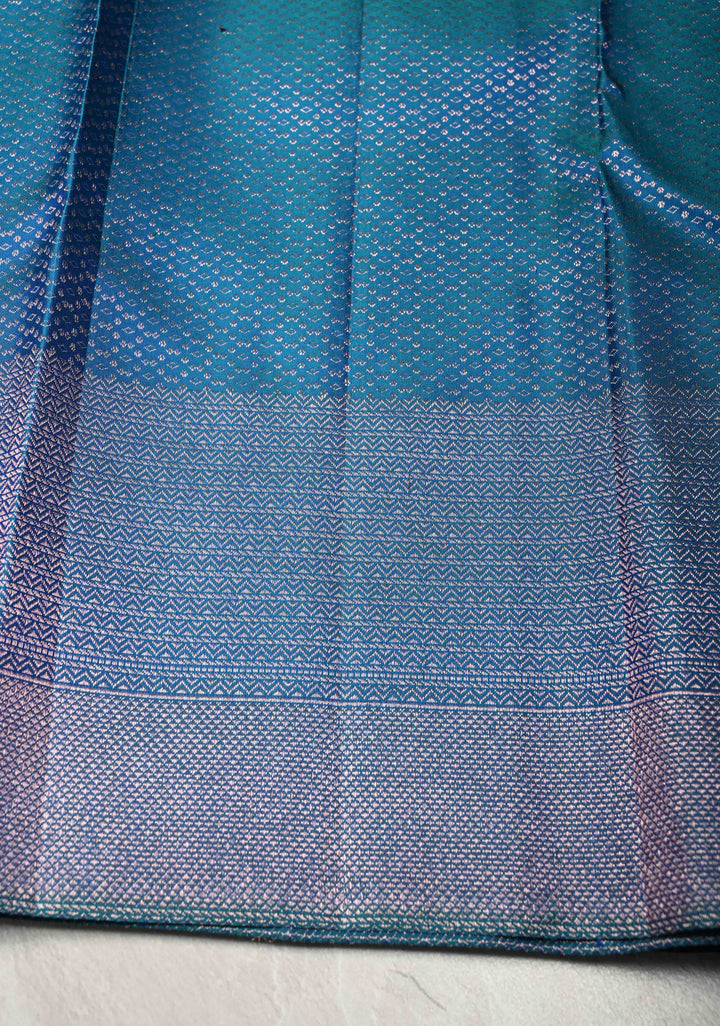 Shades of Blue-Green Meenakari Patola Design Brocade Kanjivaram Silk saree with Zari Border | SILK MARK CERTIFIED