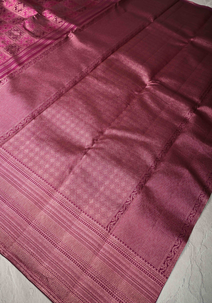 Shades of Pink-Magenta Meenakari Patola Design Brocade Kanjivaram Silk saree with Zari Border | SILK MARK CERTIFIED