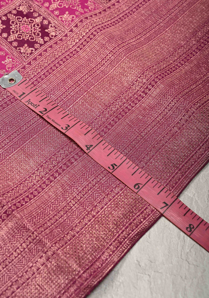 Shades of Pink-Magenta Meenakari Patola Design Brocade Kanjivaram Silk saree with Zari Border | SILK MARK CERTIFIED