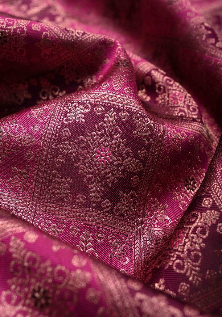Shades of Pink-Magenta Meenakari Patola Design Brocade Kanjivaram Silk saree with Zari Border | SILK MARK CERTIFIED
